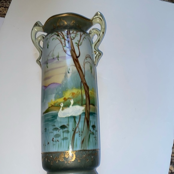 Antique I & E Co Hand painted with moriage 12 inch tall vase - Picture 1 of 11